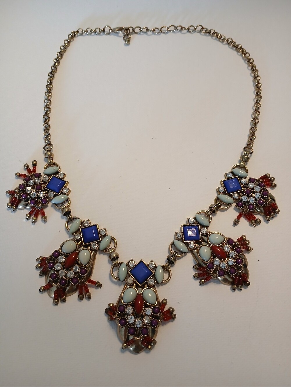 Vintage-Inspired Multicolor Statement Necklace - Blue & Red Accents